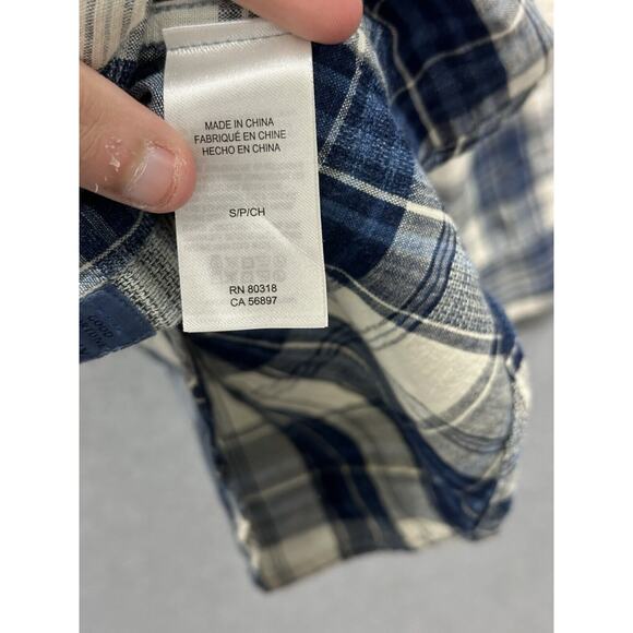 Lucky Brand Shirt Mens Small Pearl Snap Western True Indigo Plaid Cowboy NWT - Picture 6 of 8